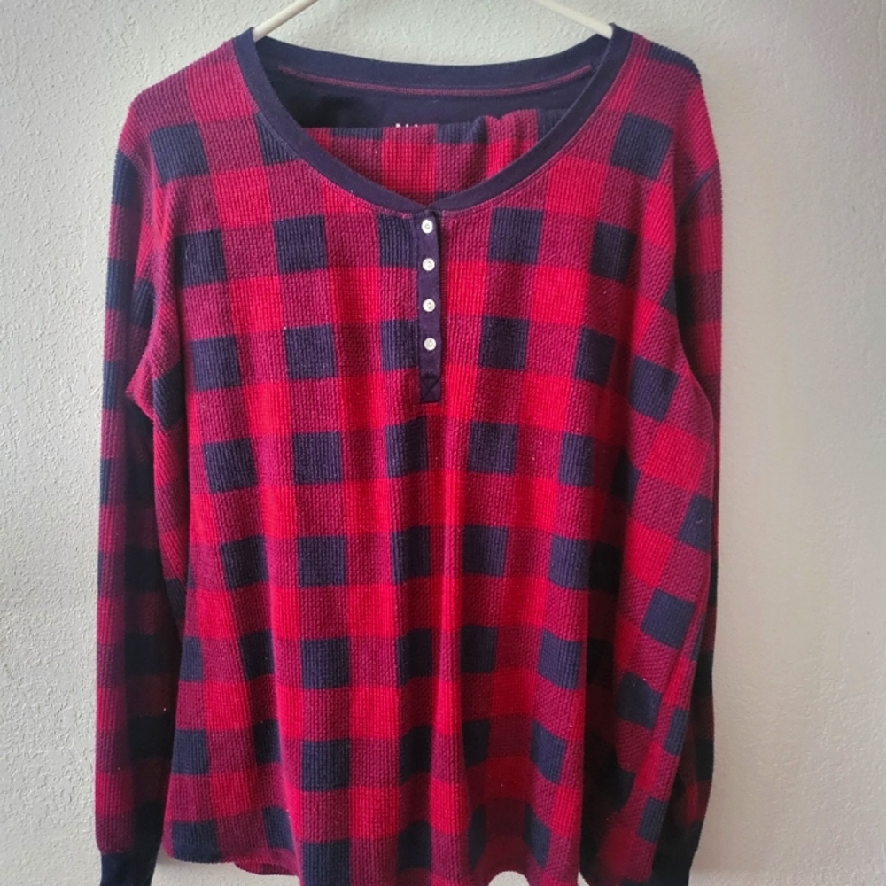 Nautica Pajamas pants shirt red black plaid long sleeve top button closure XXL - Picture 1 of 6